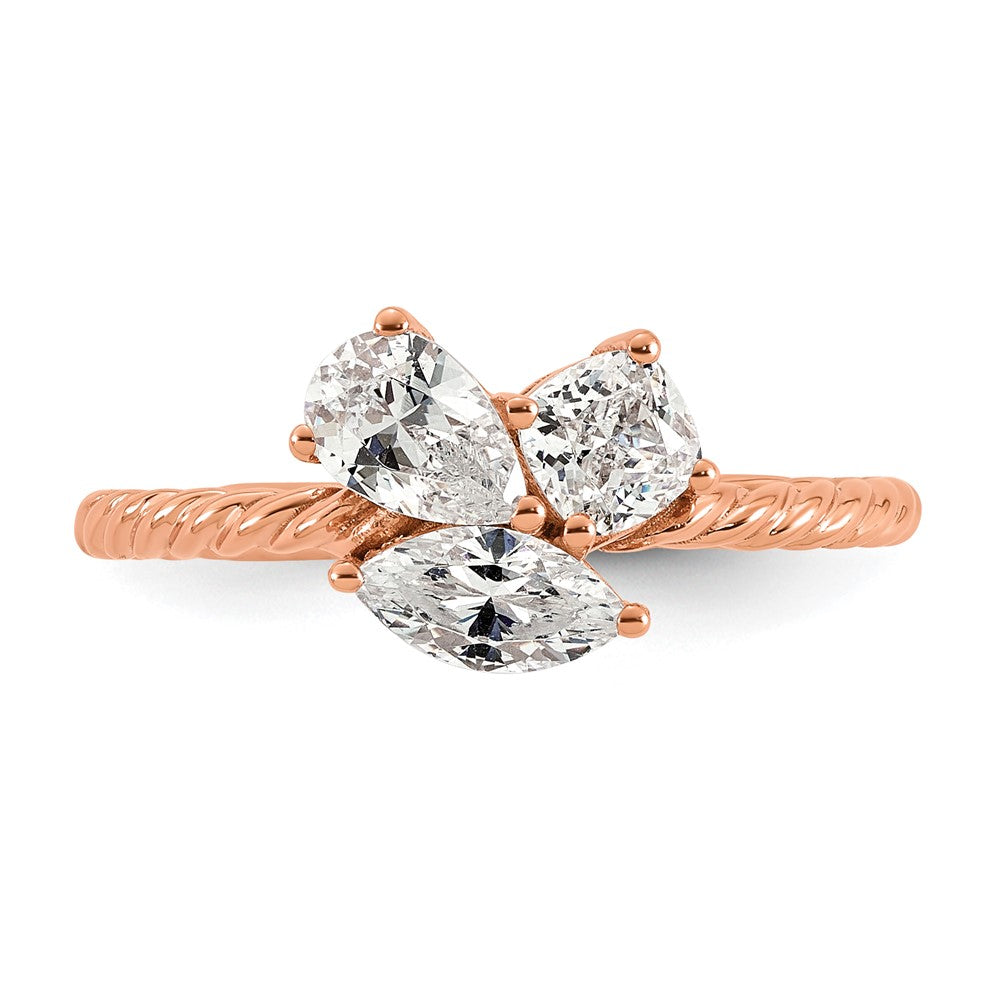 14k Rose Gold 1ct Lab Grown Diamond VS+ F+ Comp 3 Stone Fashion Ring