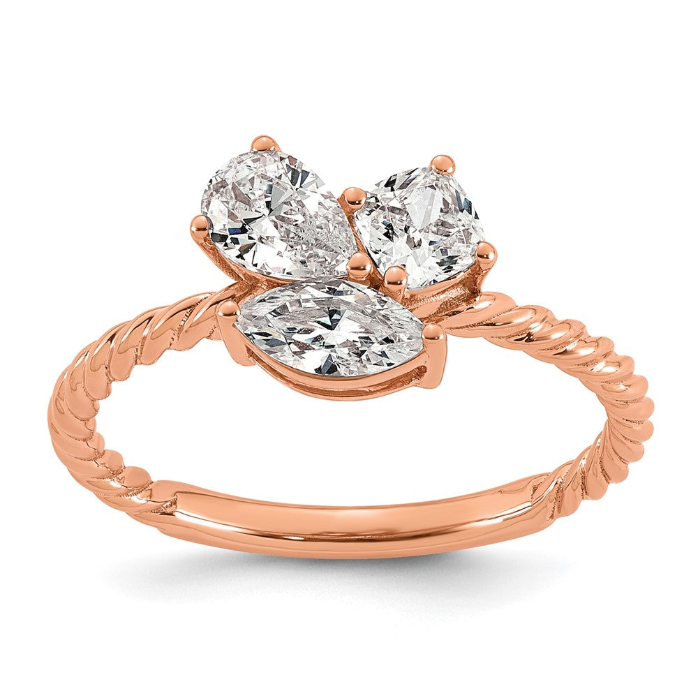 14k Rose Gold 1ct Lab Grown Diamond VS+ F+ Comp 3 Stone Fashion Ring