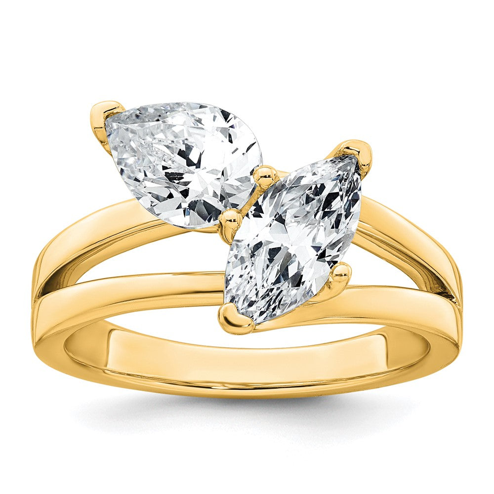 14k 2ct Lab Grown Diamond VS+ F+ Marquise&Pear Comp 2 Stone Eng Ring
