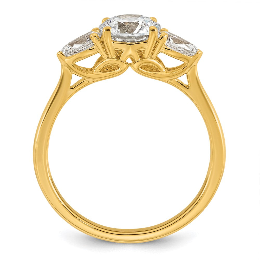 14k 1 3/8ct Lab Grown Diamond VS+ F+ Round w/Pear Comp 3 Stone Eng Ring