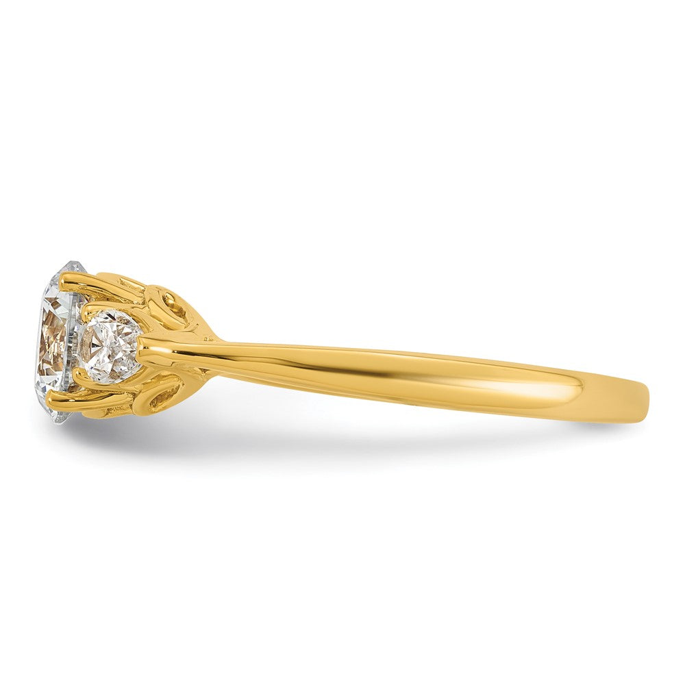 14k 1 3/8ct Lab Grown Diamond VS+ F+ Round w/Pear Comp 3 Stone Eng Ring
