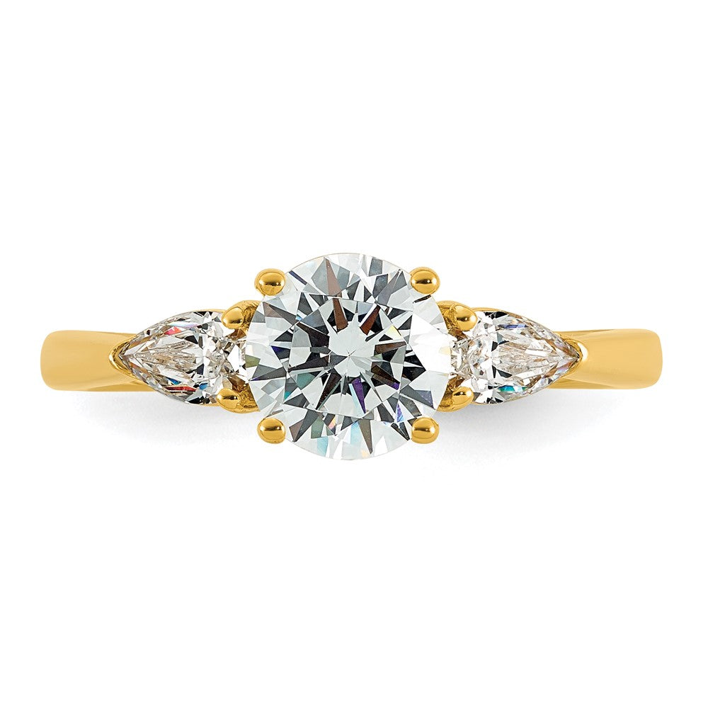 14k 1 3/8ct Lab Grown Diamond VS+ F+ Round w/Pear Comp 3 Stone Eng Ring