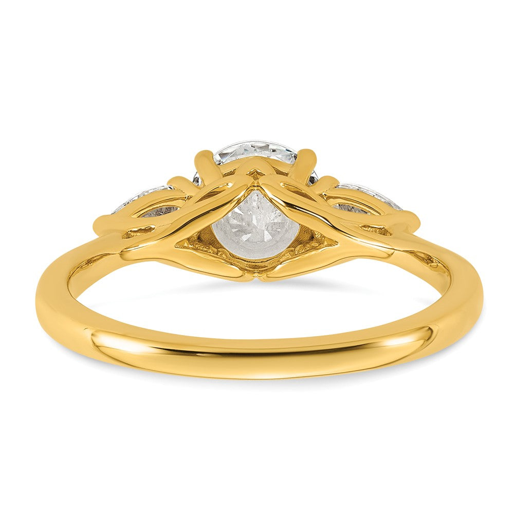 14k 1 3/8ct Lab Grown Diamond VS+ F+ Round w/Pear Comp 3 Stone Eng Ring