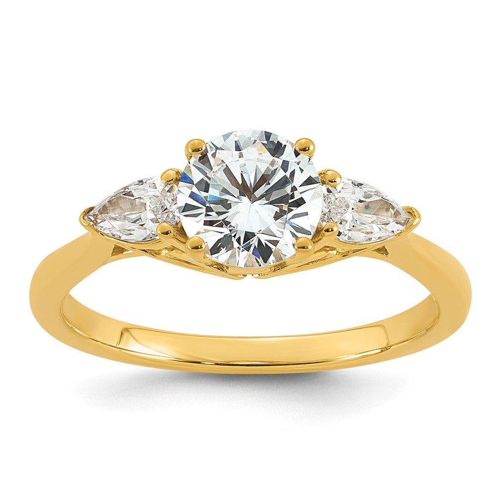 14k 1 3/8ct Lab Grown Diamond VS+ F+ Round w/Pear Comp 3 Stone Eng Ring