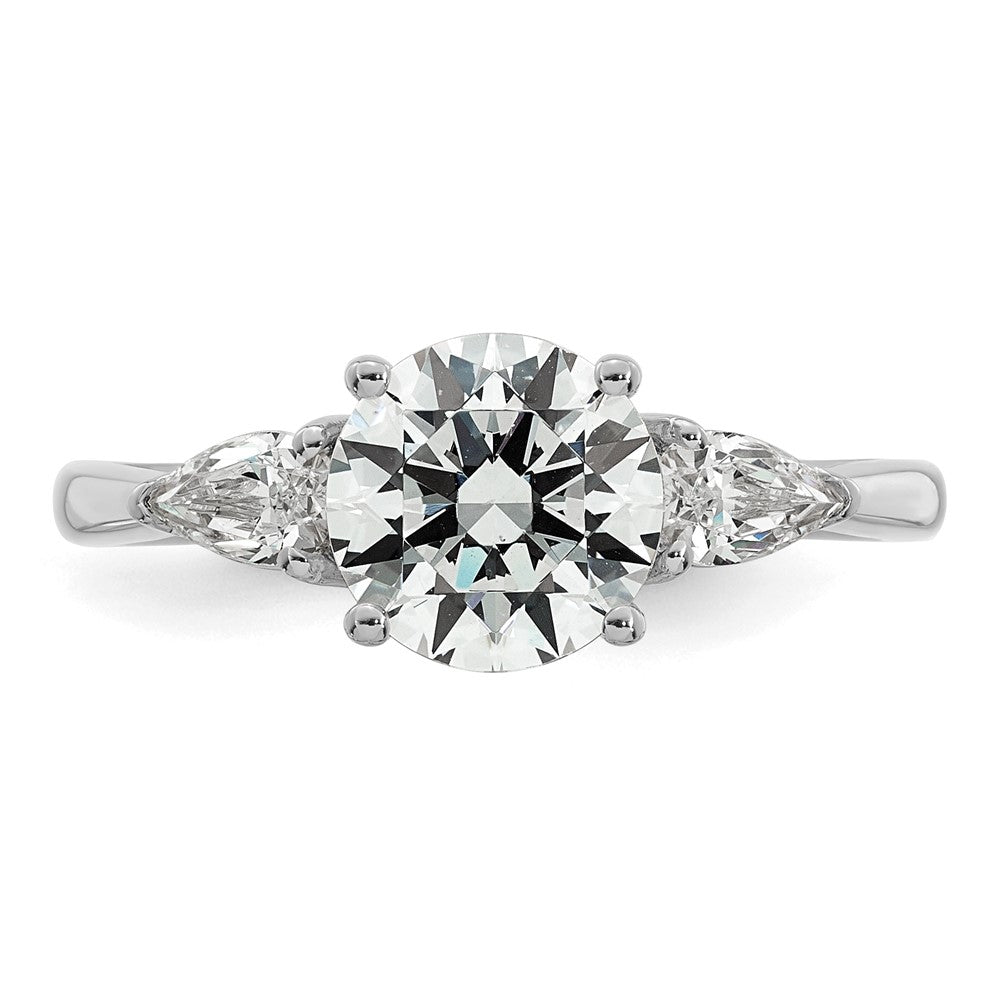 14kw 1 7/8ct Lab Grown Diamond VS+ F+ Round w/Pear Comp 3 Stone Eng Ring