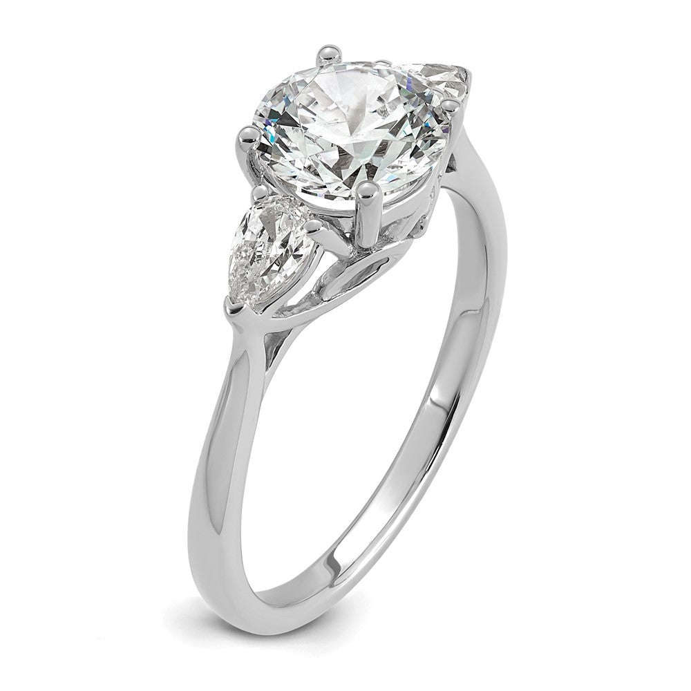 14kw 1 7/8ct Lab Grown Diamond VS+ F+ Round w/Pear Comp 3 Stone Eng Ring