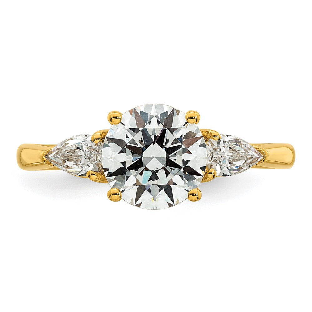 14k 1 7/8ct Lab Grown Diamond VS+ F+ Round w/Pear Comp 3 Stone Eng Ring