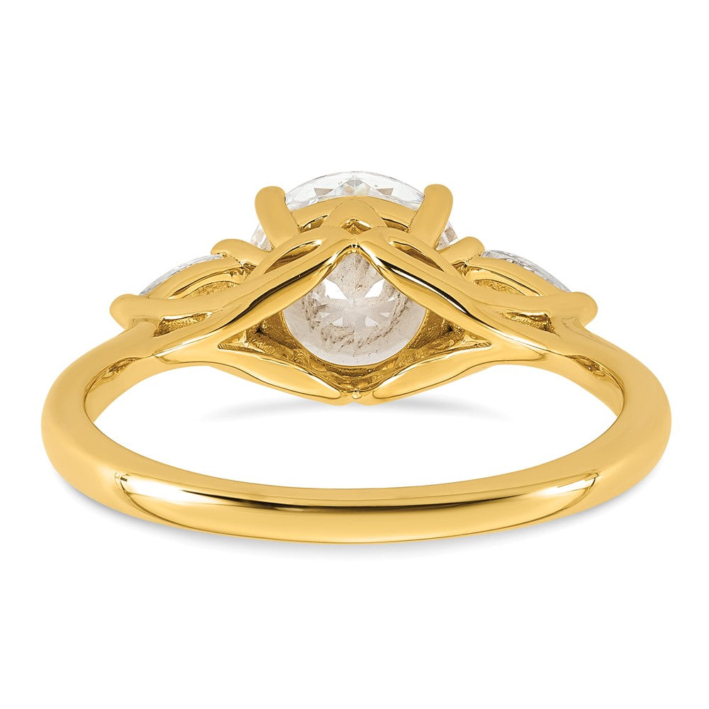 14k 1 7/8ct Lab Grown Diamond VS+ F+ Round w/Pear Comp 3 Stone Eng Ring