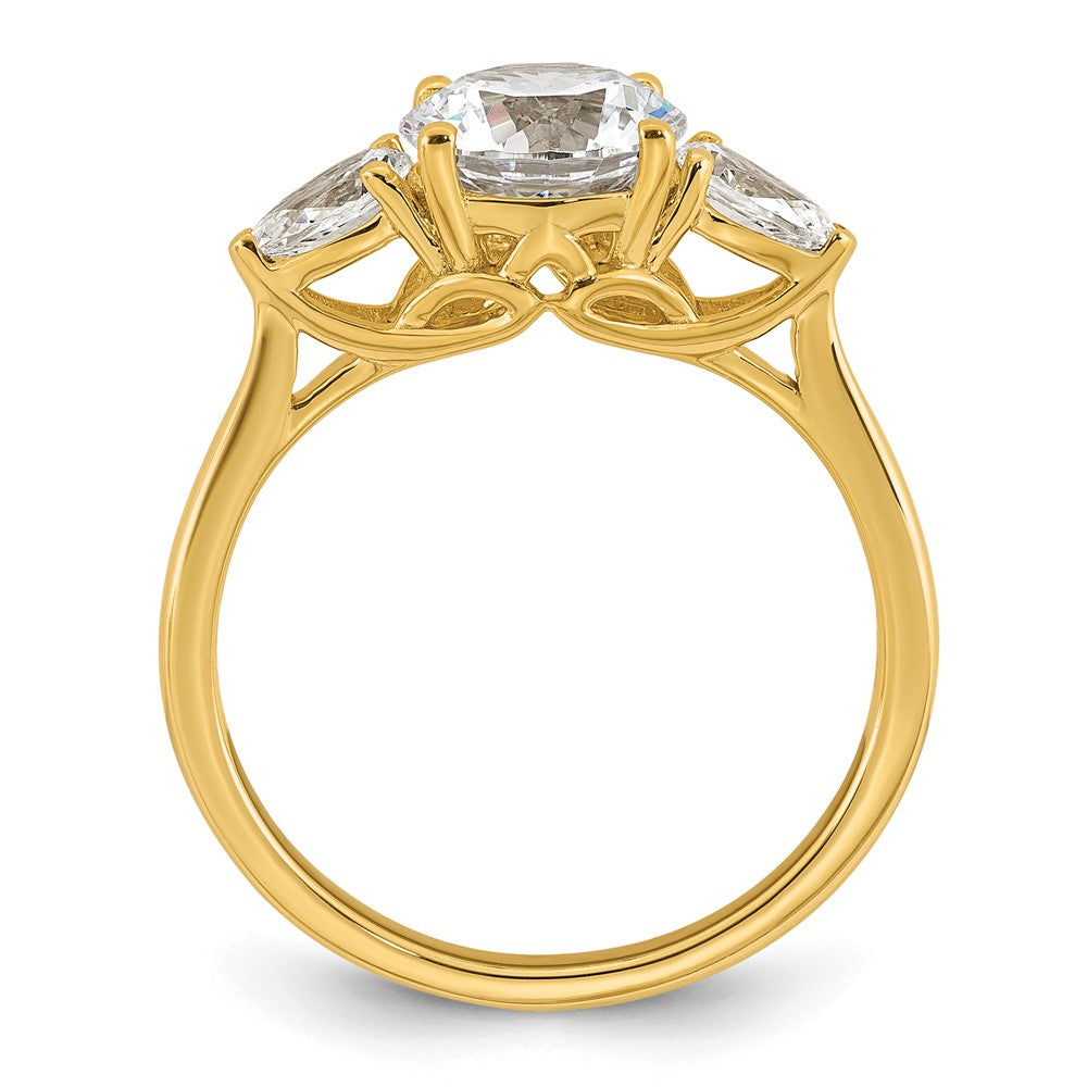 14k 1 7/8ct Cert Lab Grown Dia VS+ F+ Round w/Pear Comp 3 Stone Eng Ring