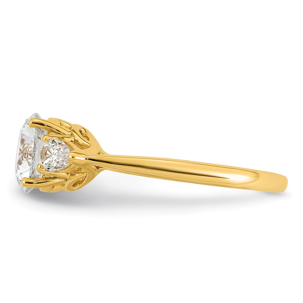 14k 1 7/8ct Cert Lab Grown Dia VS+ F+ Round w/Pear Comp 3 Stone Eng Ring