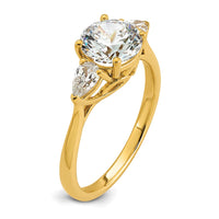 14k 1 7/8ct Cert Lab Grown Dia VS+ F+ Round w/Pear Comp 3 Stone Eng Ring
