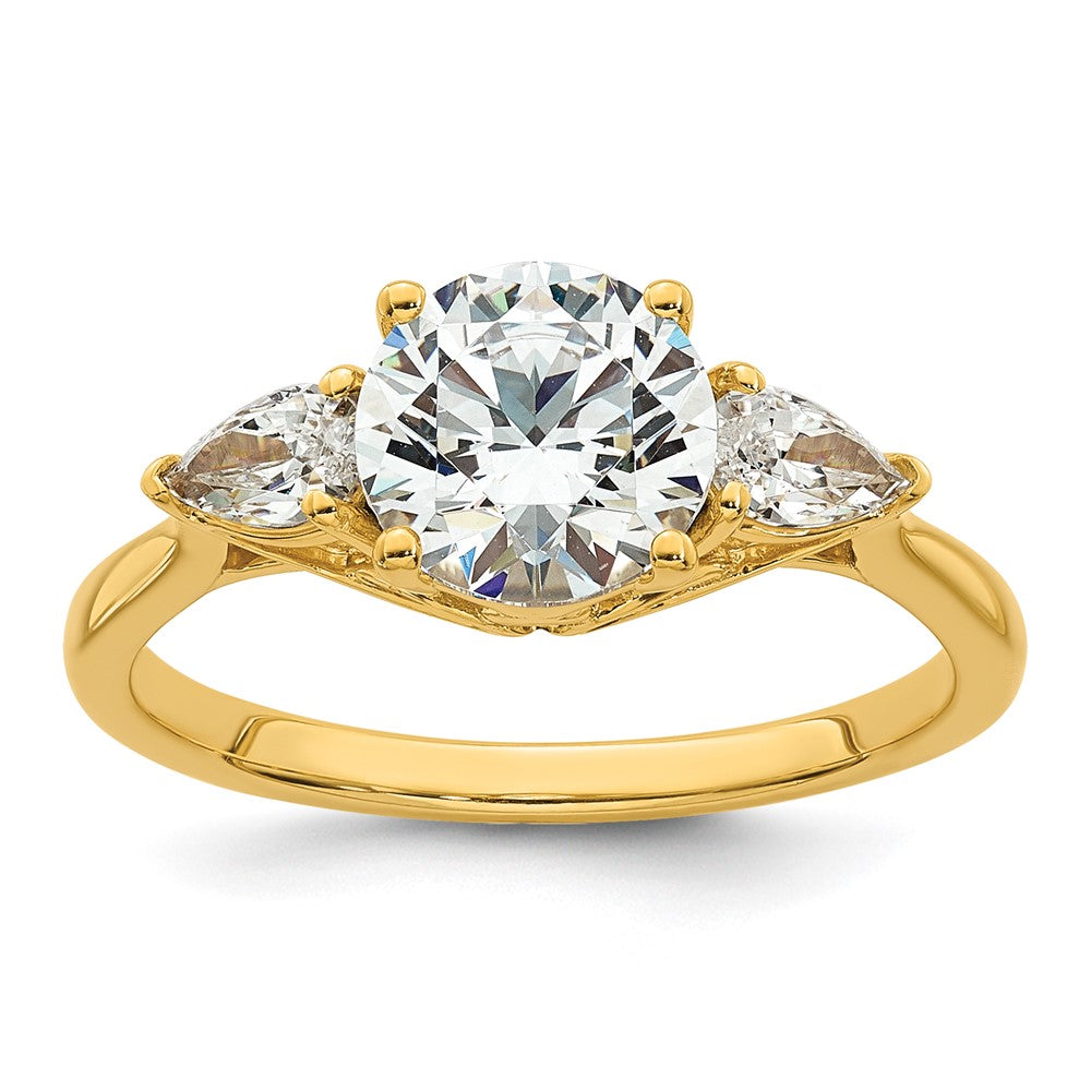 14k 1 7/8ct Cert Lab Grown Dia VS+ F+ Round w/Pear Comp 3 Stone Eng Ring