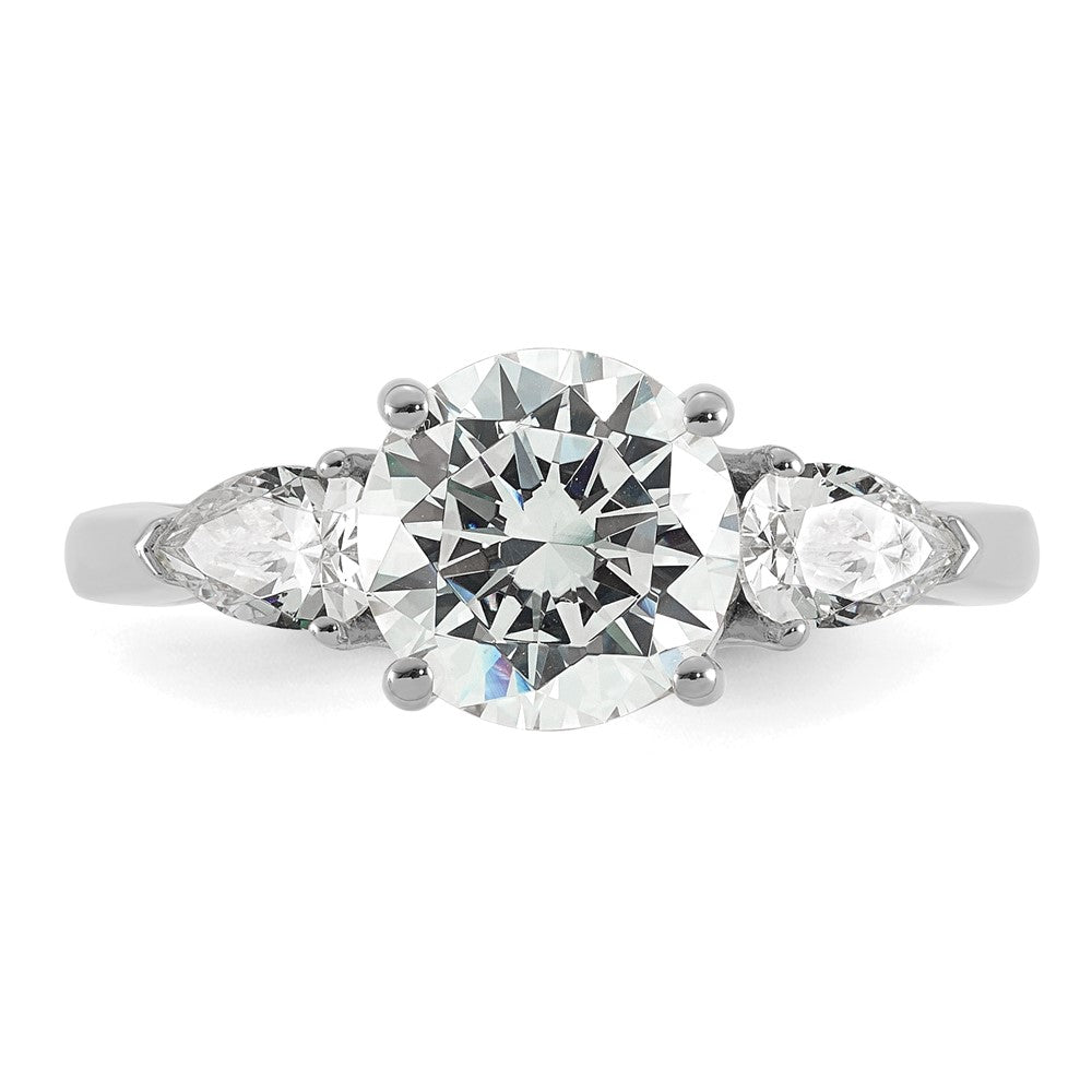 14kw 2 1/2ct Lab Grown Diamond VS+ F+ Round w/Pear Comp 3 Stone Eng Ring