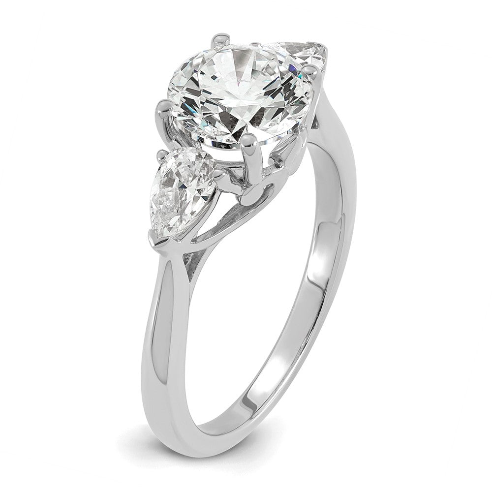 14kw 2 1/2ct Lab Grown Diamond VS+ F+ Round w/Pear Comp 3 Stone Eng Ring