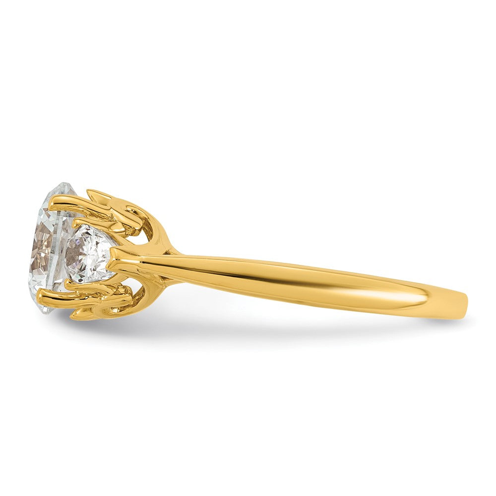 14k 2 1/2ct Lab Grown Diamond VS+ F+ Round w/Pear Comp 3 Stone Eng Ring