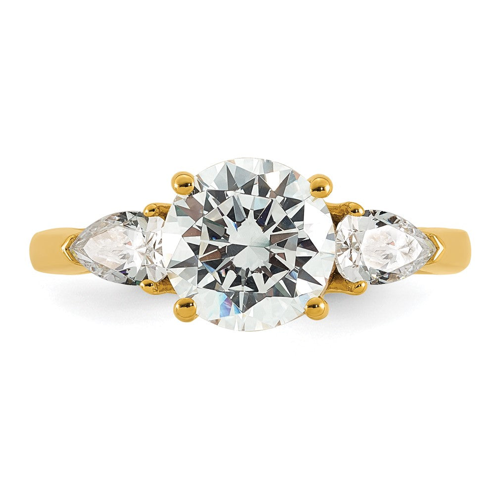 14k 2 1/2ct Lab Grown Diamond VS+ F+ Round w/Pear Comp 3 Stone Eng Ring