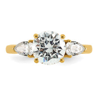 14k 2 1/2ct Lab Grown Diamond VS+ F+ Round w/Pear Comp 3 Stone Eng Ring
