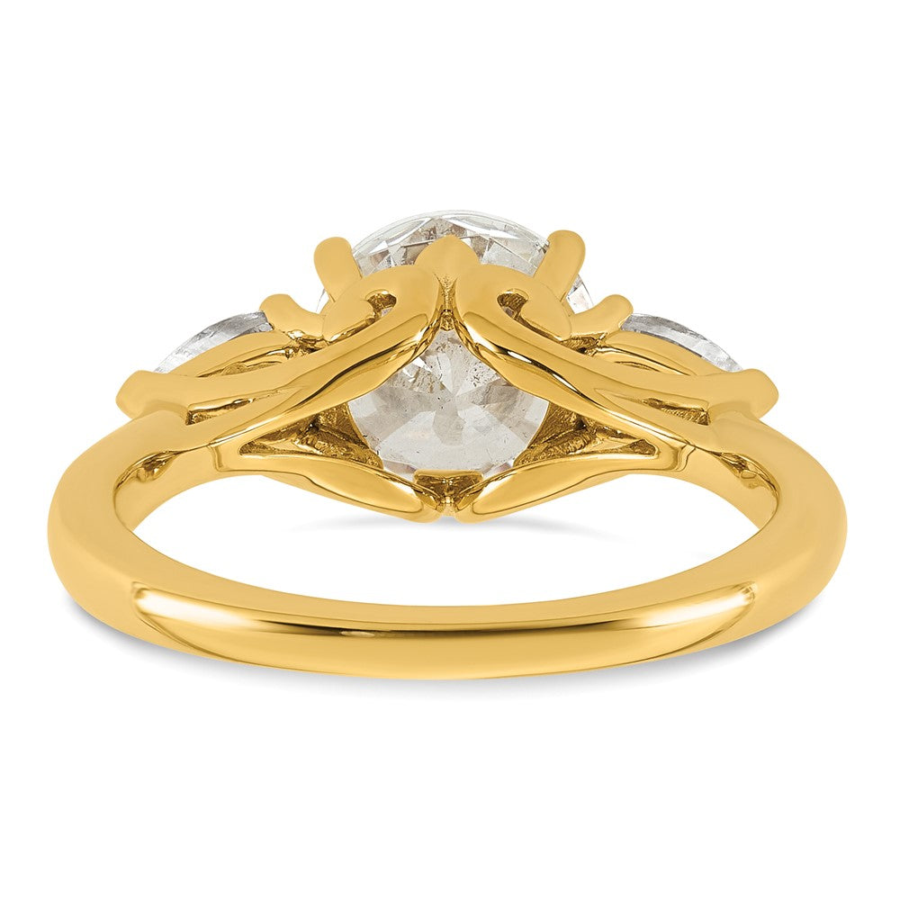 14k 2 1/2ct Lab Grown Diamond VS+ F+ Round w/Pear Comp 3 Stone Eng Ring