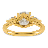 14k 2 1/2ct Lab Grown Diamond VS+ F+ Round w/Pear Comp 3 Stone Eng Ring