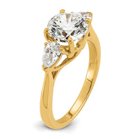 14k 2 1/2ct Lab Grown Diamond VS+ F+ Round w/Pear Comp 3 Stone Eng Ring