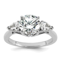 14kw 2 1/2ct Cert Lab Grown Dia VS+ F+ Round w/Pear Comp 3 Stone Eng Ring