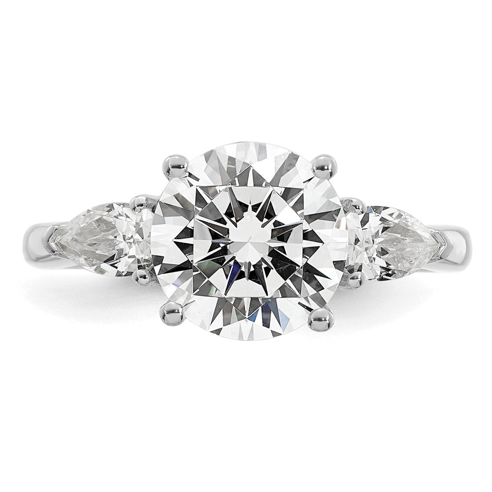 14kw 3ct Cert Lab Grown Dia VS+ F+ Round w/Pear Comp 3 Stone Eng Ring