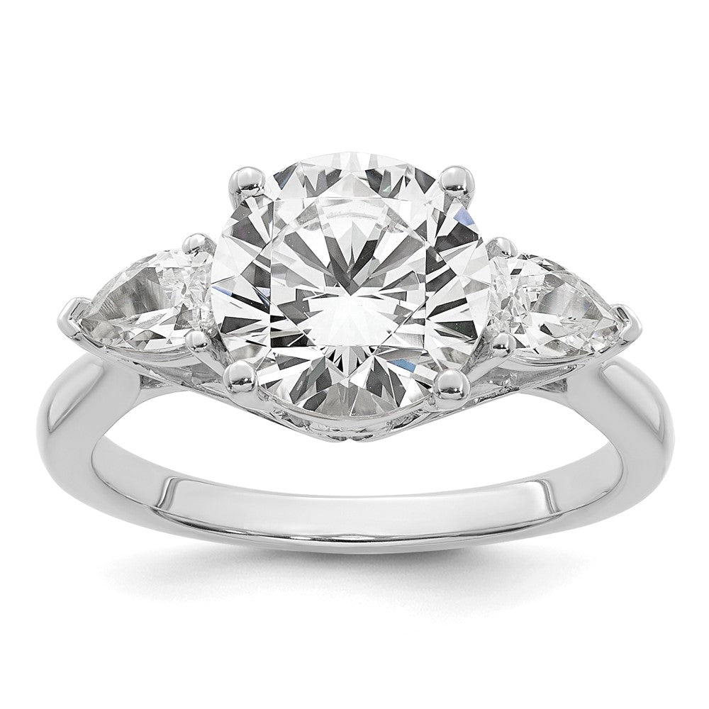14kw 3ct Cert Lab Grown Dia VS+ F+ Round w/Pear Comp 3 Stone Eng Ring