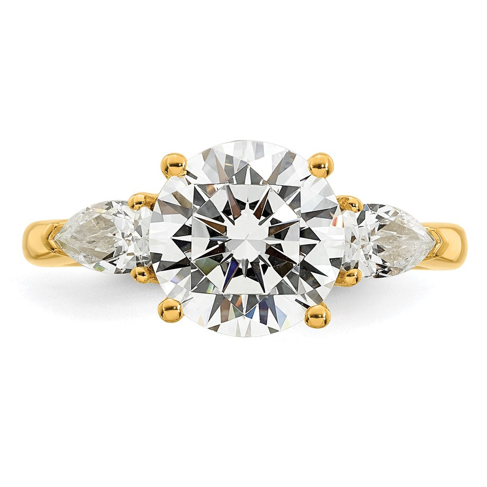 14k 3ct Cert Lab Grown Diamond VS+ F+ Round w/Pear Comp 3 Stone Eng Ring
