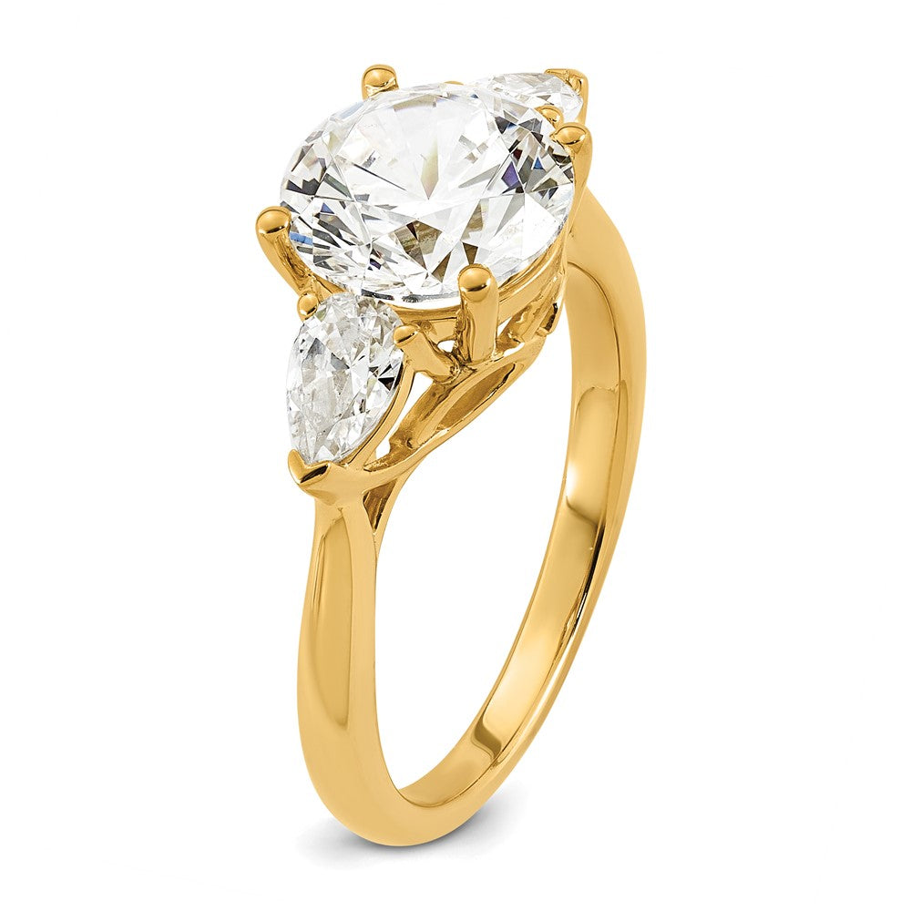 14k 3ct Cert Lab Grown Diamond VS+ F+ Round w/Pear Comp 3 Stone Eng Ring