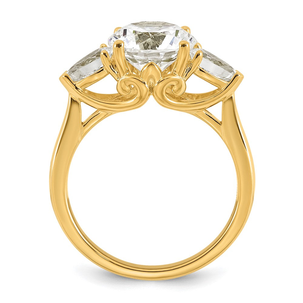 14k 3 5/8ct Lab Grown Diamond VS+ F+ Round w/Pear Comp 3 Stone Eng Ring