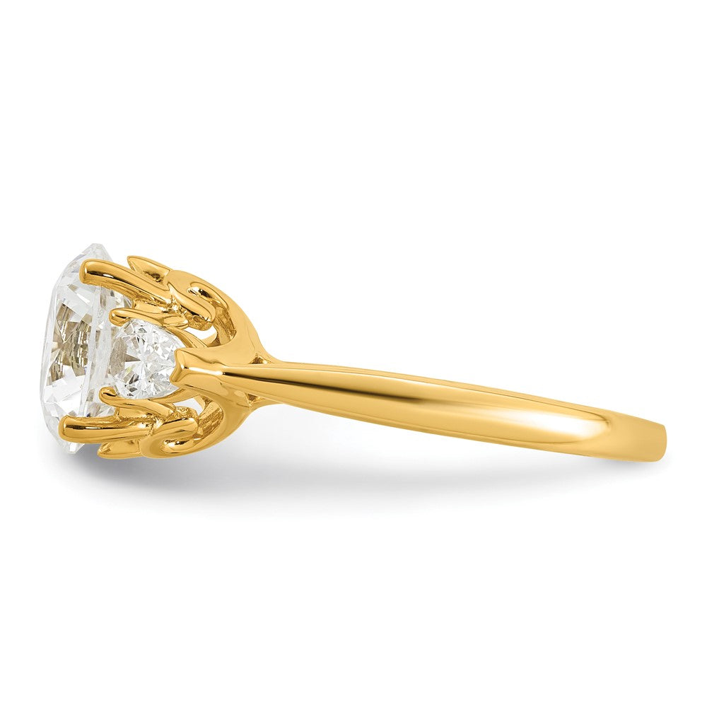 14k 3 5/8ct Lab Grown Diamond VS+ F+ Round w/Pear Comp 3 Stone Eng Ring