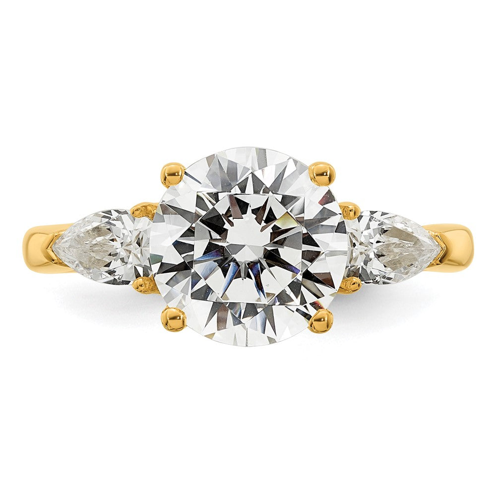 14k 3 5/8ct Lab Grown Diamond VS+ F+ Round w/Pear Comp 3 Stone Eng Ring