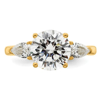 14k 3 5/8ct Lab Grown Diamond VS+ F+ Round w/Pear Comp 3 Stone Eng Ring