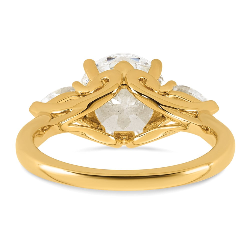 14k 3 5/8ct Lab Grown Diamond VS+ F+ Round w/Pear Comp 3 Stone Eng Ring