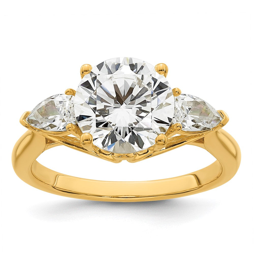 14k 3 5/8ct Cert Lab Grown Dia VS+ F+ Round w/Pear Comp 3 Stone Eng Ring