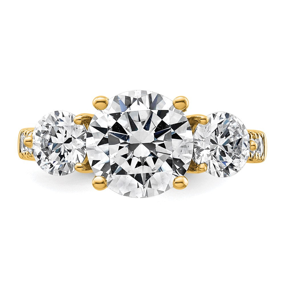 14k 4ct Lab Grown Diamond VS+ F+ Round Comp 3 Stone Eng Ring