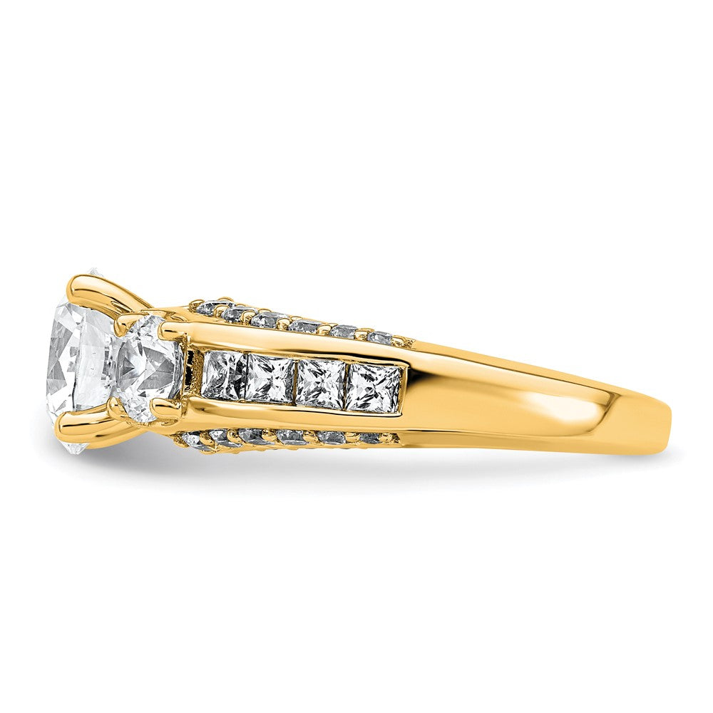 14k 3 3/4ct Cert Lab Grown Diamond VS+ F+ Round Comp 3 Stone Eng Ring