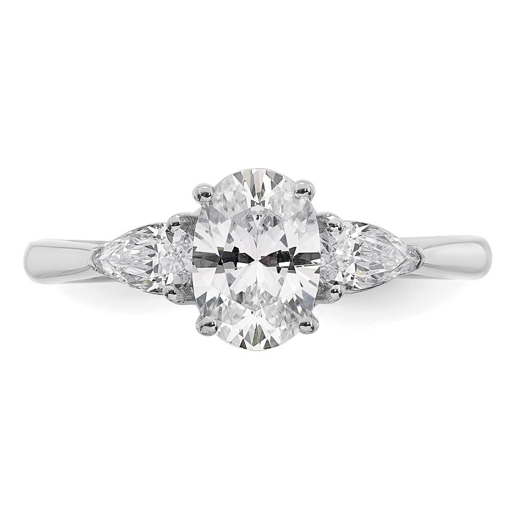 14kw 1 3/8ct Lab Grown Diamond VS+ F+ Oval/Pear Comp 3 Stone Eng Ring