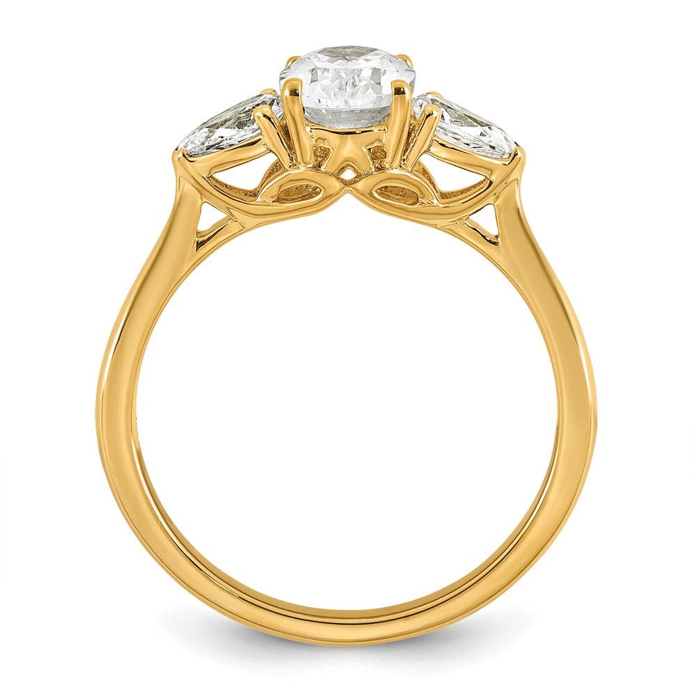 14k 1 3/8ct Lab Grown Diamond VS+ F+ Oval/Pear Comp 3 Stone Eng Ring