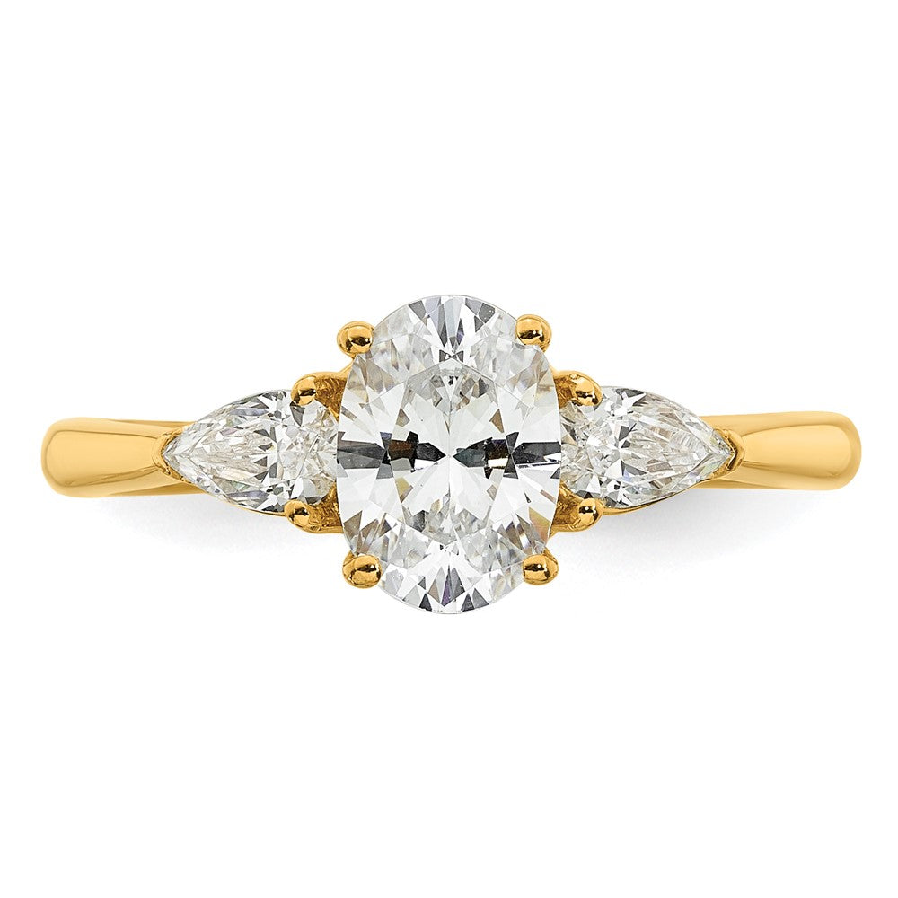 14k 1 3/8ct Lab Grown Diamond VS+ F+ Oval/Pear Comp 3 Stone Eng Ring
