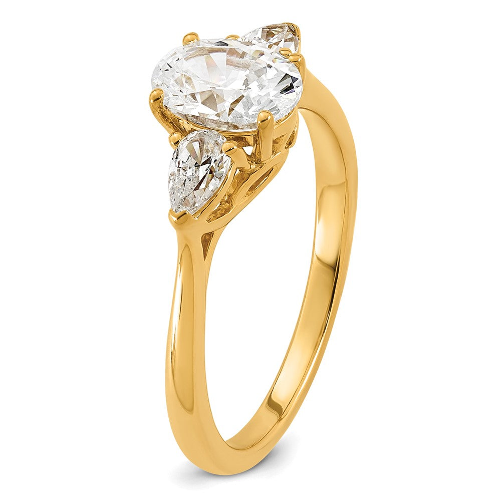 14k 1 3/8ct Lab Grown Diamond VS+ F+ Oval/Pear Comp 3 Stone Eng Ring