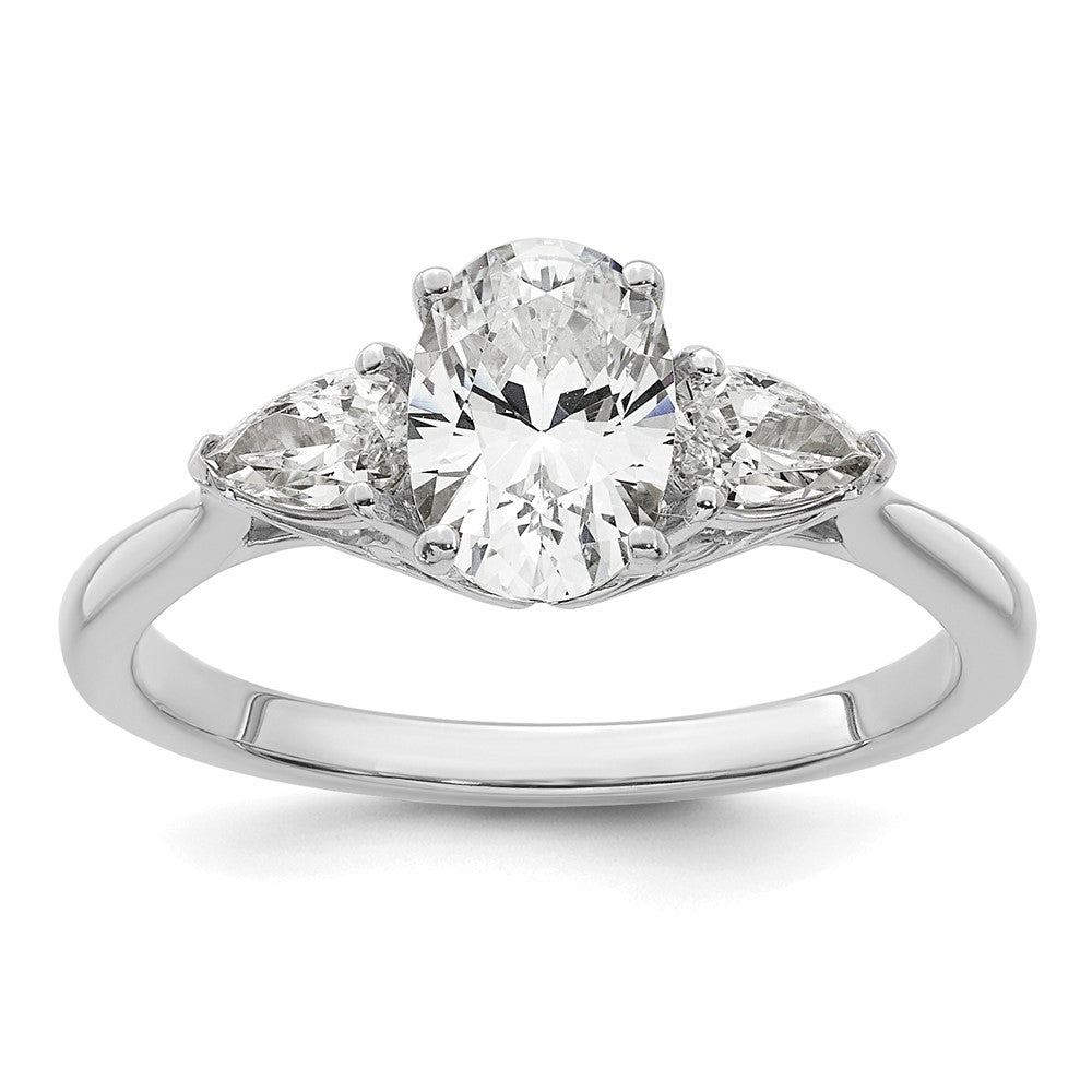 14kw 1 3/8ct Cert Lab Grown Dia VS+ F+ Oval/Pear Comp 3 Stone Eng Ring