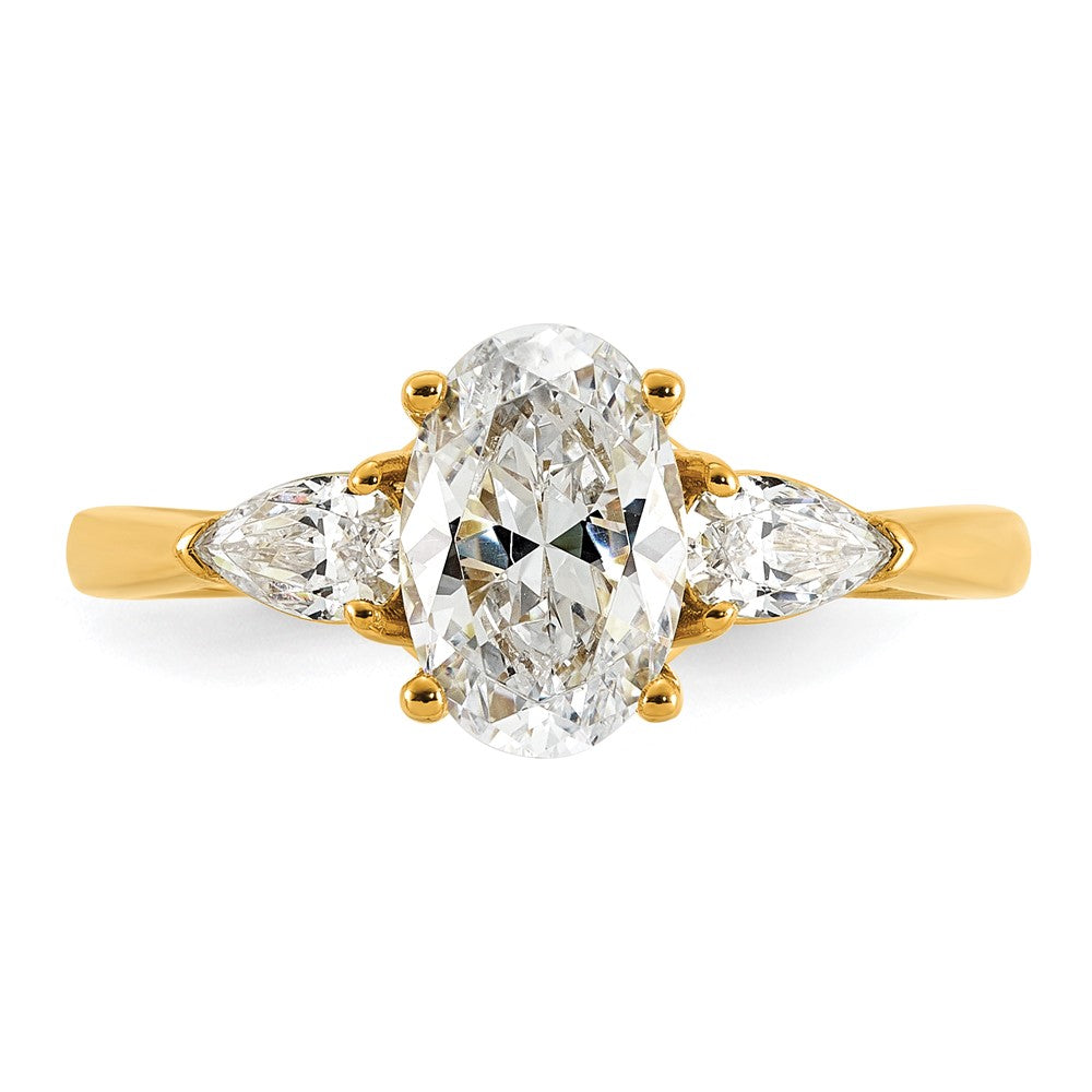 14k 1 7/8ct Lab Grown Diamond VS+ F+ Oval/Pear Comp 3 Stone Eng Ring