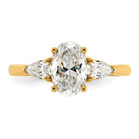 14k 1 7/8ct Lab Grown Diamond VS+ F+ Oval/Pear Comp 3 Stone Eng Ring