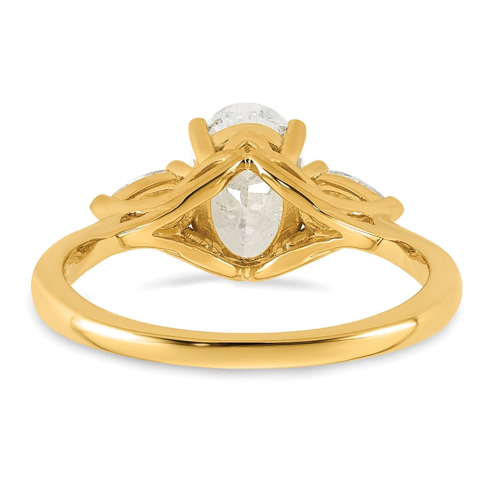 14k 1 7/8ct Lab Grown Diamond VS+ F+ Oval/Pear Comp 3 Stone Eng Ring