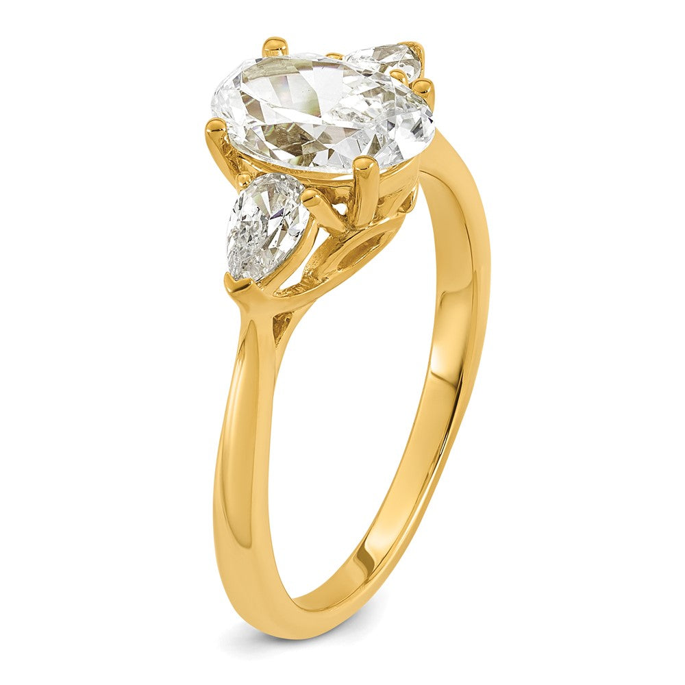 14k 1 7/8ct Lab Grown Diamond VS+ F+ Oval/Pear Comp 3 Stone Eng Ring