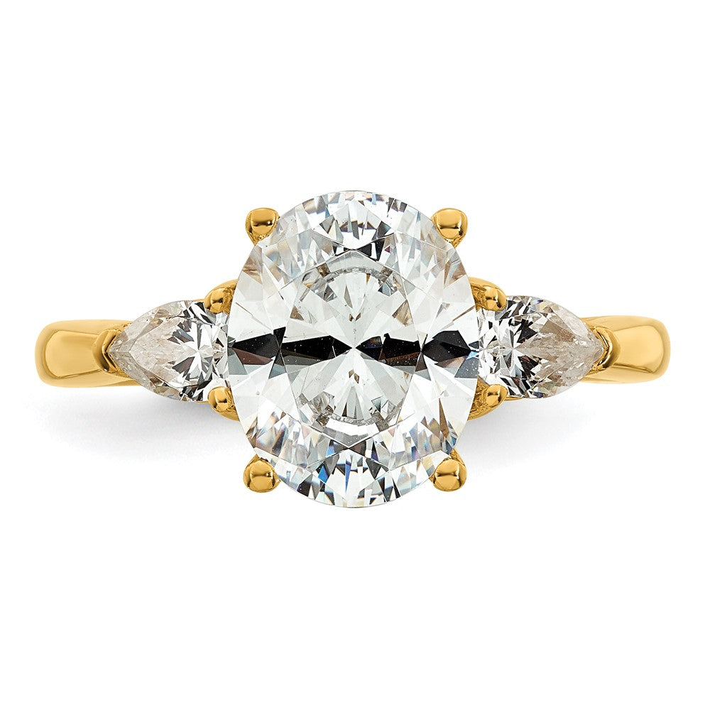 14k 2 1/2ct Cert Lab Grown Diamond VS+ F+ Oval/Pear Comp 3 Stone Eng Ring