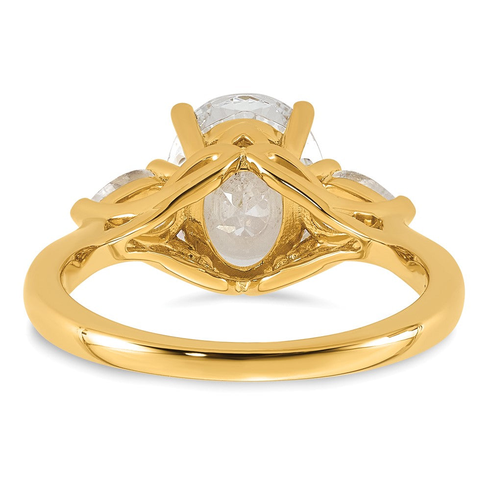 14k 2 1/2ct Cert Lab Grown Diamond VS+ F+ Oval/Pear Comp 3 Stone Eng Ring