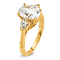 14k 2 1/2ct Cert Lab Grown Diamond VS+ F+ Oval/Pear Comp 3 Stone Eng Ring