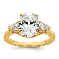14k 2 1/2ct Cert Lab Grown Diamond VS+ F+ Oval/Pear Comp 3 Stone Eng Ring